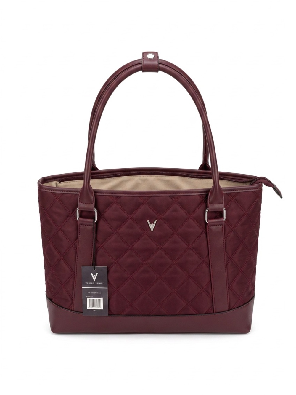 NWT Vanessa Williams Quilted Laptop Tote Burgundy Red Bag